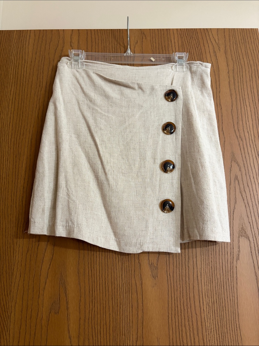 Neutral Button-Front Linen Blend Mini Skirt
